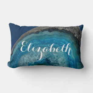 Blue Geode Rock - Personalized Name Lumbar Pillow
