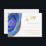 Blue Geode with Gold Bat Mitzvah or Bar Mitzvah RSVP Card<br><div class="desc">These elegant,  modern Bat Mitzvah or Bar Mitzvah response cards feature trendy blue watercolor geode stones with faux gold handwritten script,  Star of David,  and accents.</div>