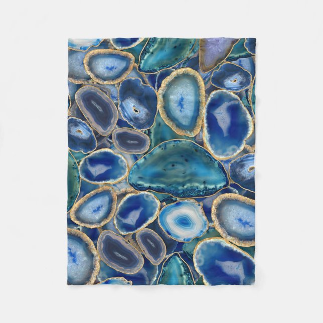 Blue Geodes crystal pattern Fleece Blanket (Front)