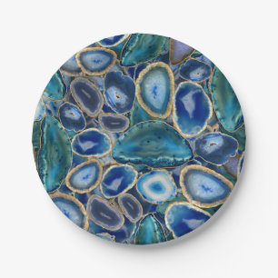 Blue Geodes crystal pattern Paper Plate