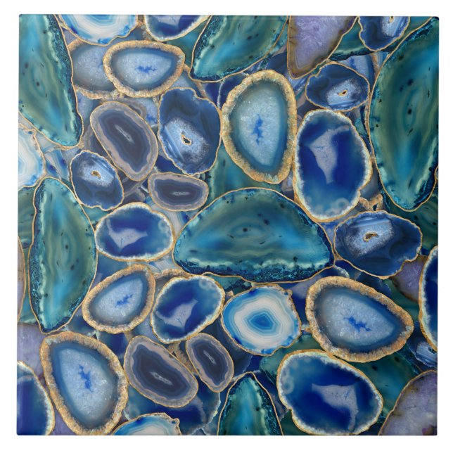 Blue Geodes crystal pattern Tile (Front)