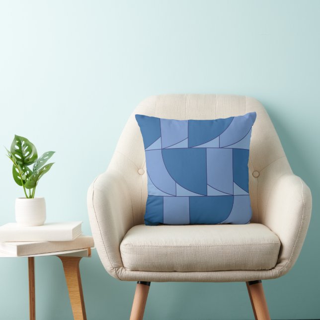 Blue Geometric Abstract Art Throw Pillow (Chair)