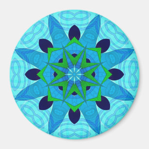 Blue Geometric Art Flower Magnet