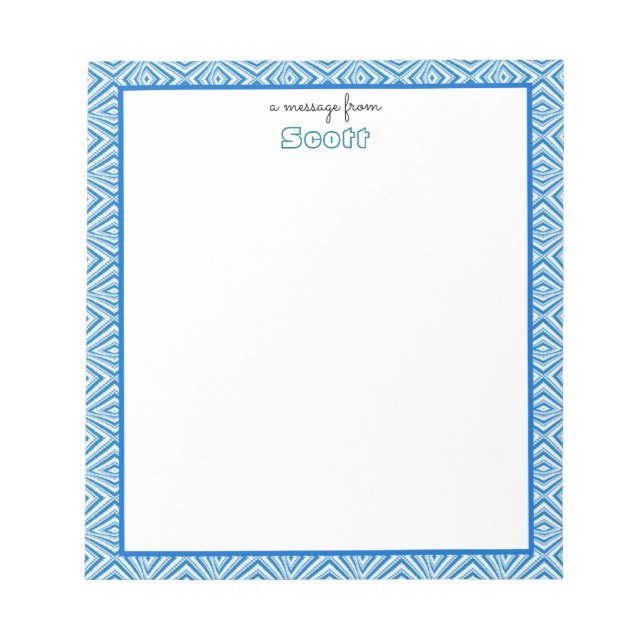 Blue Geometric Border with Monogram Notepad (Front)