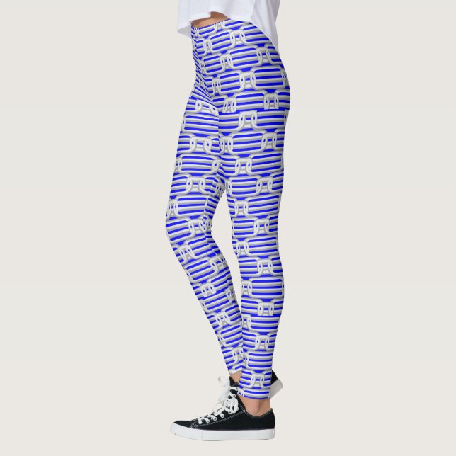 Blue Geometric Chain Pattern Leggings (Left)