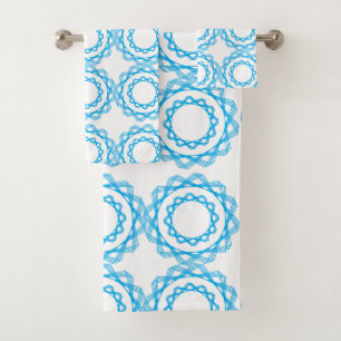 Blue Geometric Circles Art Pattern Bath Towel Set