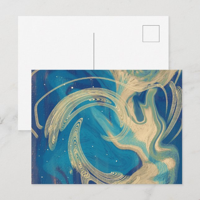 Blue Geometric Colourful Abstract Waves     Postcard (Front/Back)