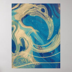 Blue Geometric Colourful Abstract Waves      Poster
