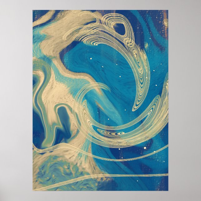 Blue Geometric Colourful Abstract Waves      Poster (Front)