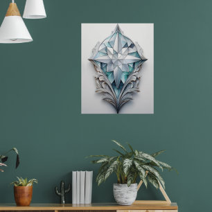 Blue geometric decorative cross poster
