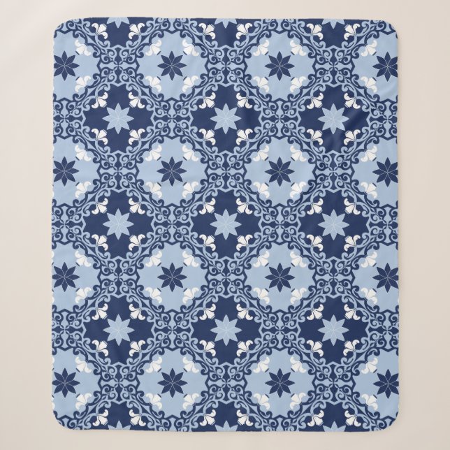 Blue geometric decorative ornamental Moroccan   Sherpa Blanket (Front)