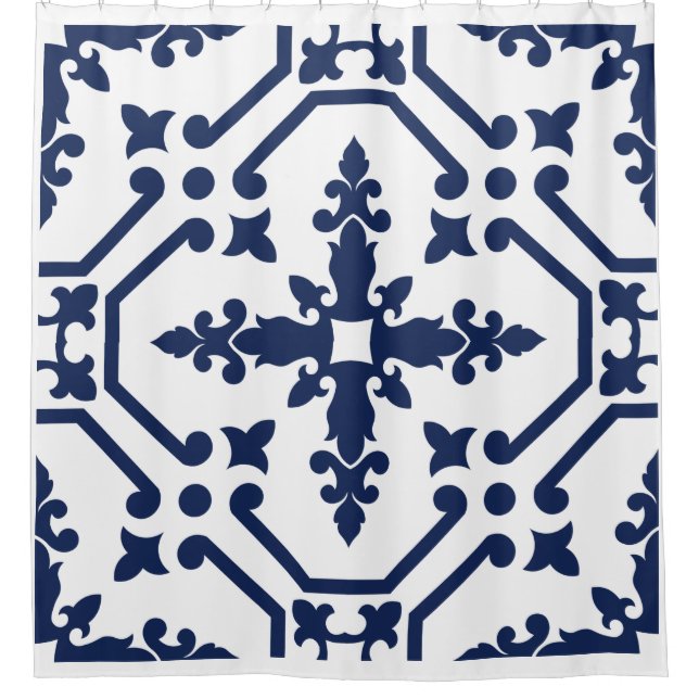 Blue geometric decorative ornamental Moroccan tile (Front)