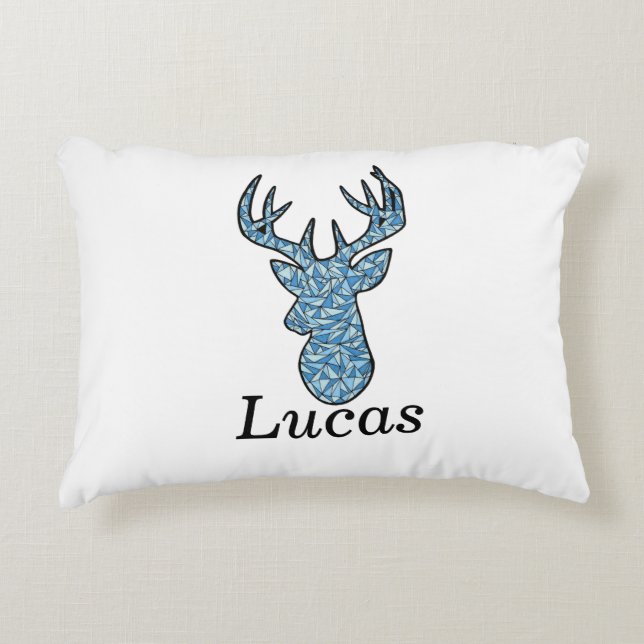 blue geometric deer head pillow (Front)