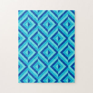 Blue Geometric Diamond Pattern Frustrating Jigsaw Puzzle