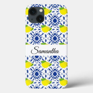 Blue Geometric Lemon Tile iPhone 13 Case