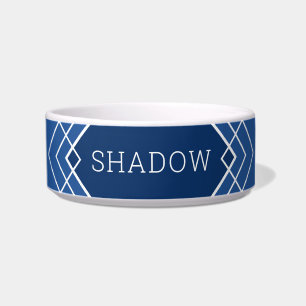 Blue Geometric Lines Pattern Personalized Bowl