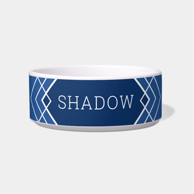 Blue Geometric Lines Pattern Personalized Bowl (Front)