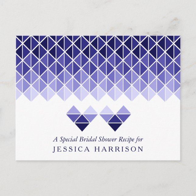 Blue Geometric Love Hearts Bridal Shower Recipe Invitation Postcard (Front)