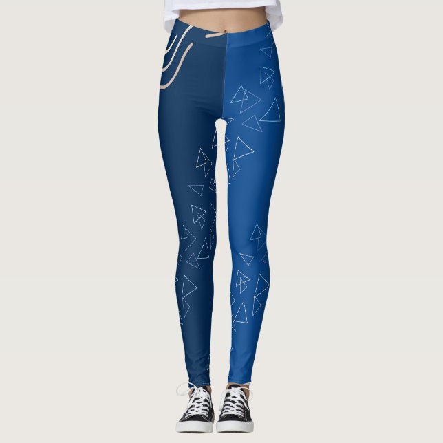 Blue Geometric | Modern Abstract Fitness Wear Leggings (Front)
