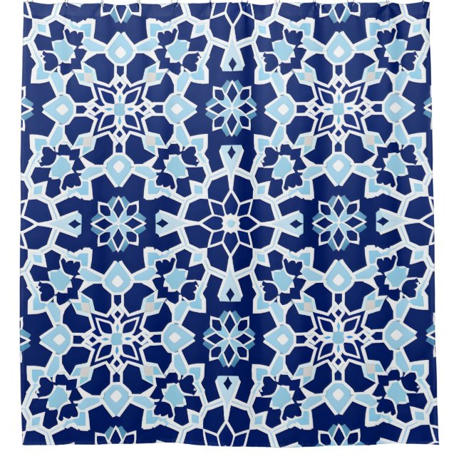 Blue Geometric Mosaic Shower Curtain (Front)