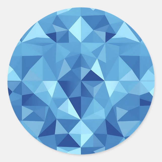 Blue Geometric Mosaic Tile Pattern Classic Round Sticker (Front)