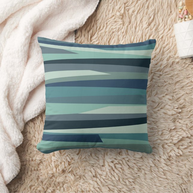 Blue geometric ocean waves throw pillow (Blanket)
