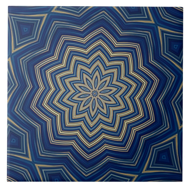 Blue Geometric Pattern Ceramic Tile (Front)