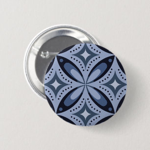 Blue Geometric Pattern Retro Style 2 Inch Round Button