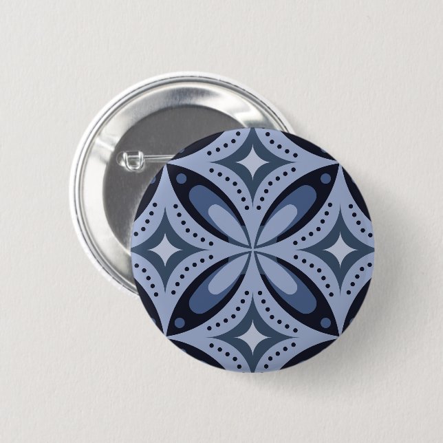 Blue Geometric Pattern Retro Style 2 Inch Round Button (Front & Back)