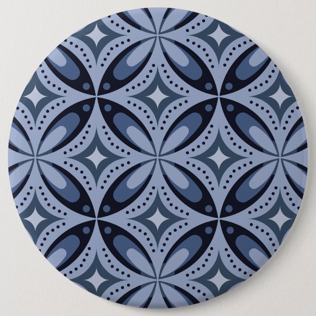 Blue Geometric Pattern Retro Style 6 Inch Round Button (Front)