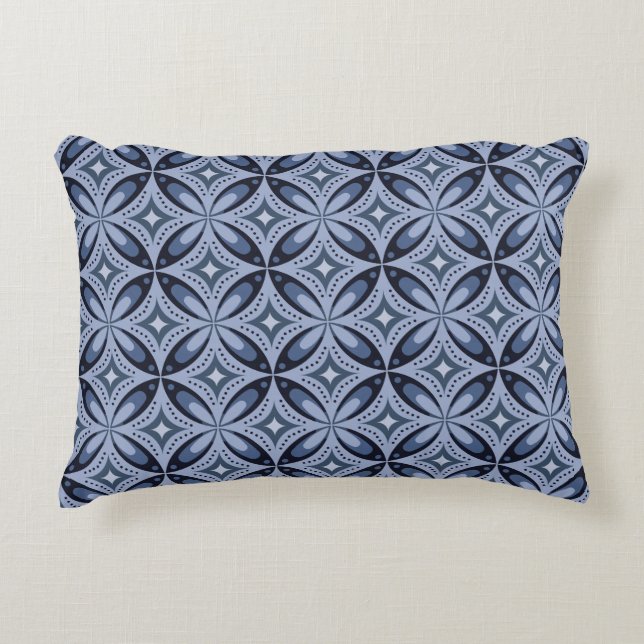 Blue Geometric Pattern Retro Style Accent Pillow (Front)