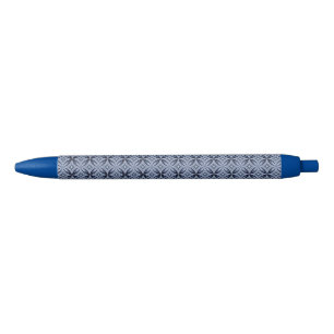 Blue Geometric Pattern Retro Style Black Ink Pen
