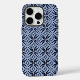 Blue Geometric Pattern Retro Style iPhone 16 Pro Case