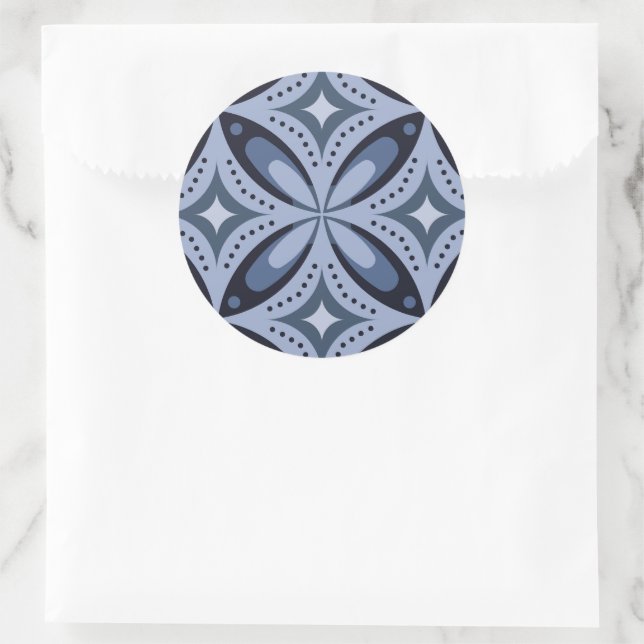 Blue Geometric Pattern Retro Style Classic Round Sticker (Bag)