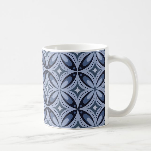 Blue Geometric Pattern Retro Style Coffee Mug (Right)