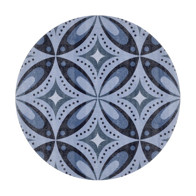 Blue Geometric Pattern Retro Style Cutting Board (Front)