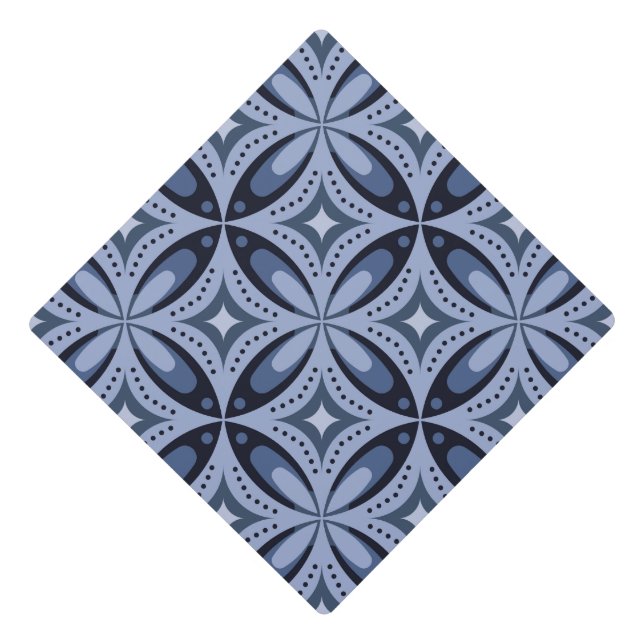 Blue Geometric Pattern Retro Style Graduation Cap Topper (Front)