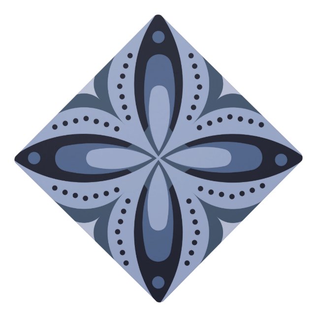 Blue Geometric Pattern Retro Style Graduation Cap Topper (Front)