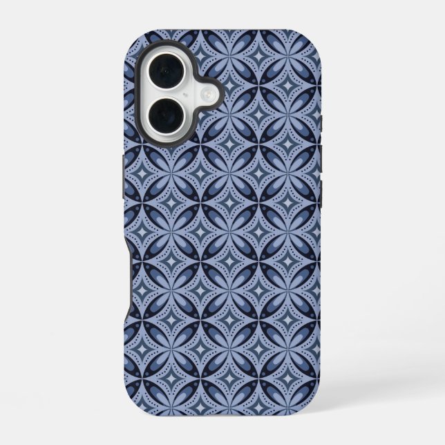 Blue Geometric Pattern Retro Style iPhone 16 Case (Back)