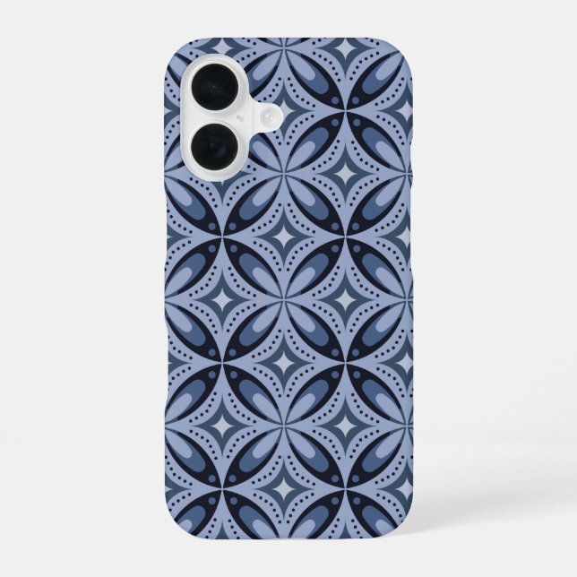 Blue Geometric Pattern Retro Style iPhone 16 Case (Back)