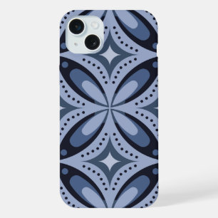 Blue Geometric Pattern Retro Style iPhone 15 Plus Case