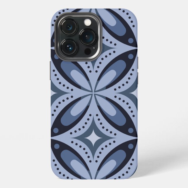 Blue Geometric Pattern Retro Style iPhone Case (Back)