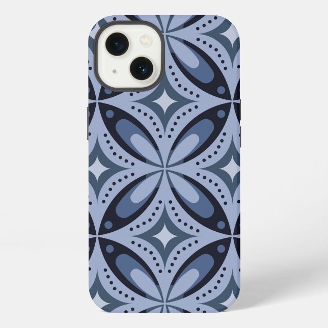 Blue Geometric Pattern Retro Style iPhone Case (Back)