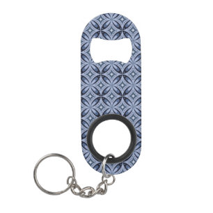 Blue Geometric Pattern Retro Style Keychain Bottle Opener
