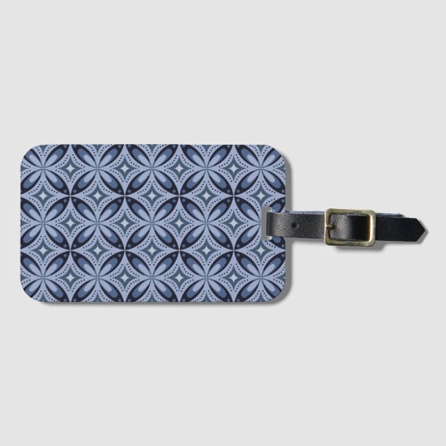Blue Geometric Pattern Retro Style Luggage Tag (Front Horizontal)