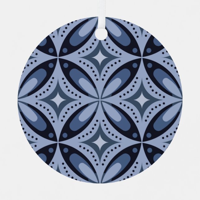 Blue Geometric Pattern Retro Style Metal Ornament (Front)