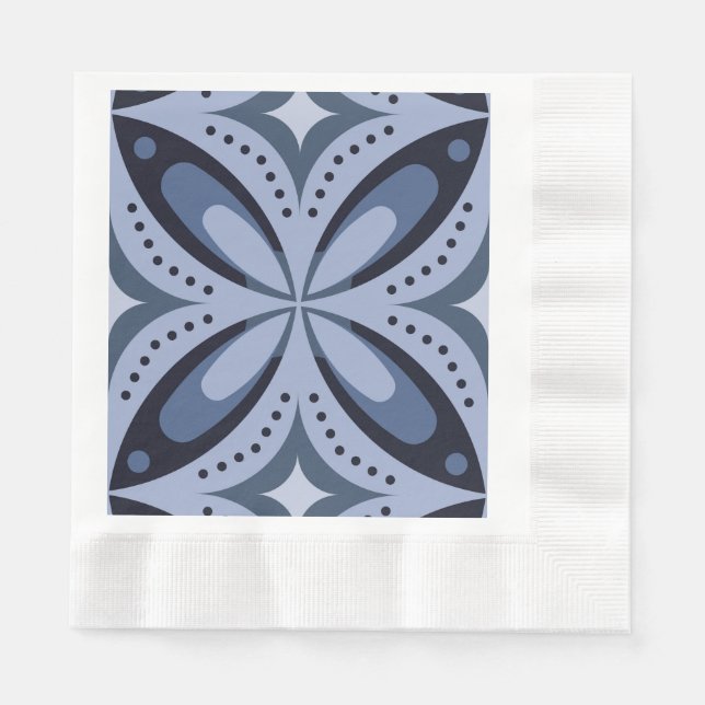 Blue Geometric Pattern Retro Style Napkin (Front)