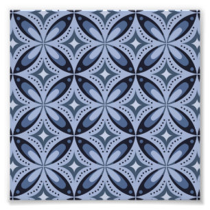 Blue Geometric Pattern Retro Style Photo Print