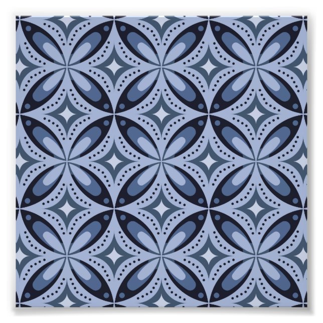 Blue Geometric Pattern Retro Style Photo Print (Front)