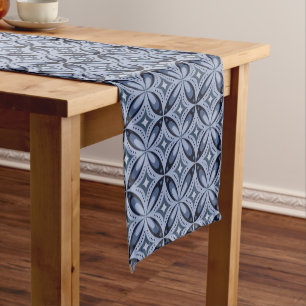 Blue Geometric Pattern Retro Style Short Table Runner